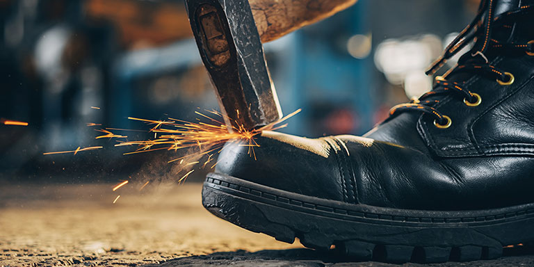 sparks flying off steel toe boot
