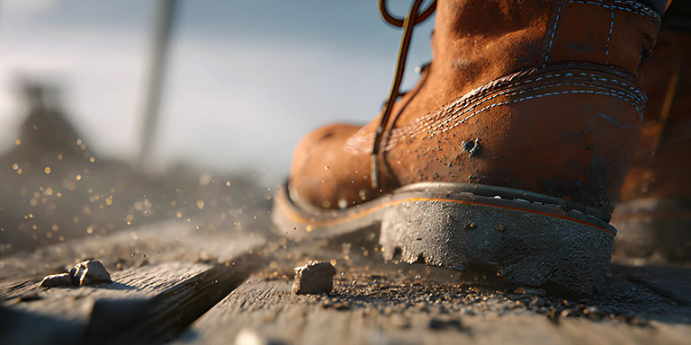 cinematic outsole shot of work boot