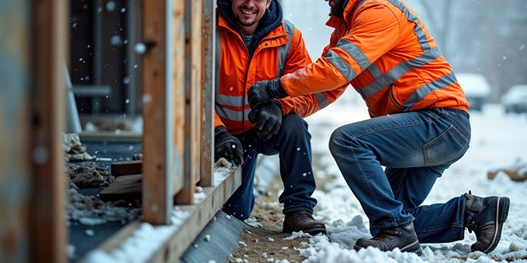 two construction workers in insulated boots