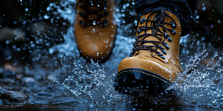 waterproof boots walking though rain