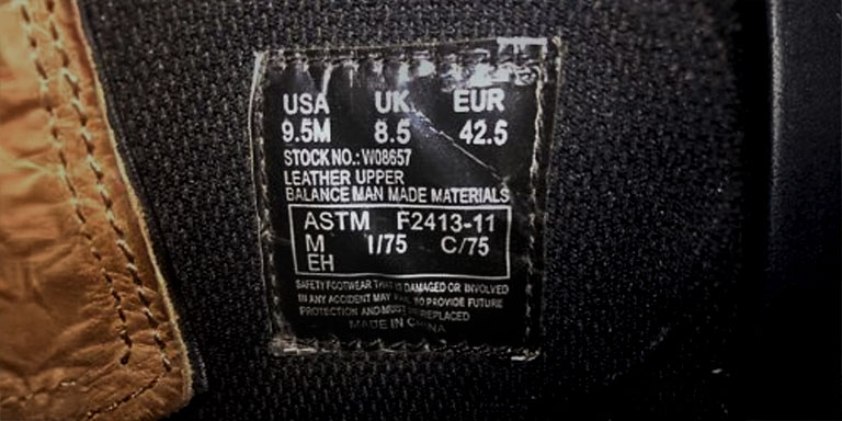 safety protection rating tag of wolverine boot